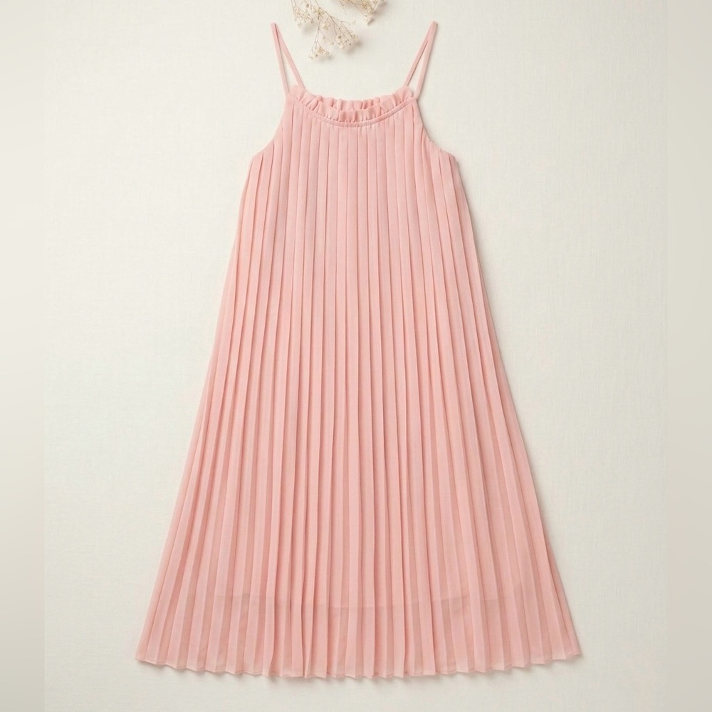 Solemio Dusty Rose Pleated Spaghetti Strap Dress